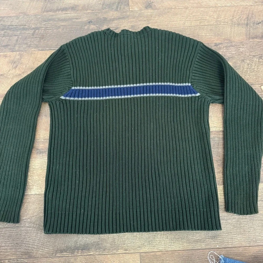 Vintage J. Crew Mens Ribbed Sweater Green Blue Stripe Size M‎